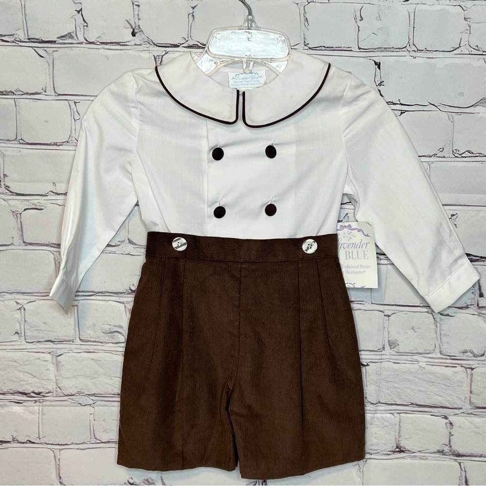 LAVENDER BLUE BOYS CORDUROY COTTON ROUND COLLAR TWO PIECE SIZE 3T Brown White